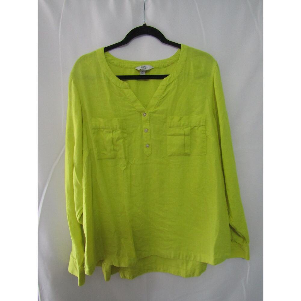 Croft & Barrow Linen Blend Pullover Blouse Lime Green Long Sleeve XXL Boho Tunic